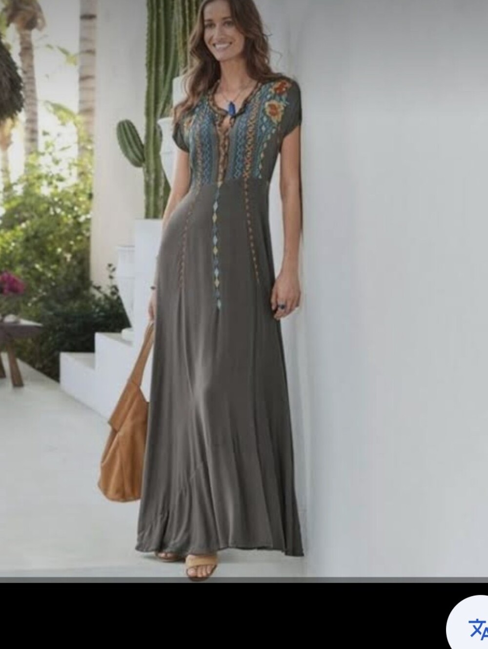 Johnny Was Biya Embroidered Short Sleeve Maxi Dress Size M